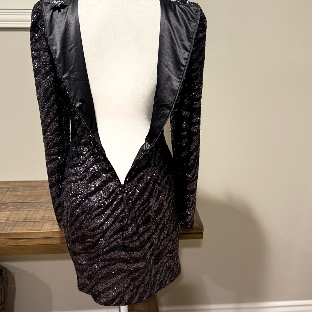 NWOT Parker Black Sequin Long Sleeve Dress - Picture 6 of 7